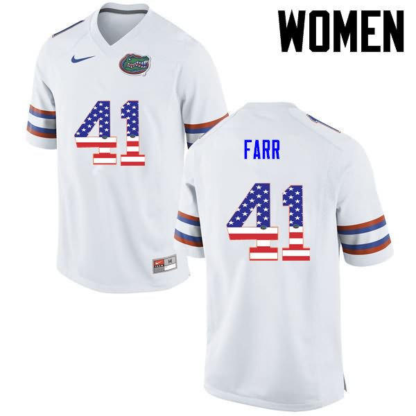 NCAA Florida Gators Ryan Farr Women's #41 USA Flag Fashion Nike White Stitched Authentic College Football Jersey WZO2264JJ